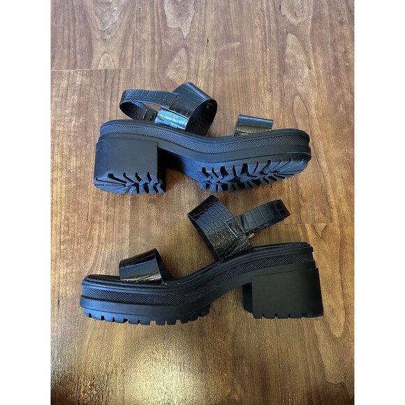 ASOS Chunky Platform Heel Sandals Truffle Collection Black Buckle 6 Faux Leather - Picture 5 of 12